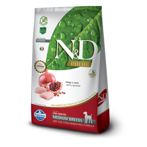 Ração N&D Prime Cães Adultos Raças Médias Frango Romã 10 Kg