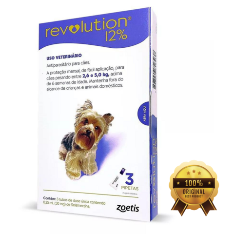 Revolution Zoetis 12% 0.25ml para Cães 2,6Kg a 5kg 3 PIPETAS
