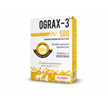 Suplemento Ograx-3 500mg Avert para Cães e Gatos-30 cápsulas