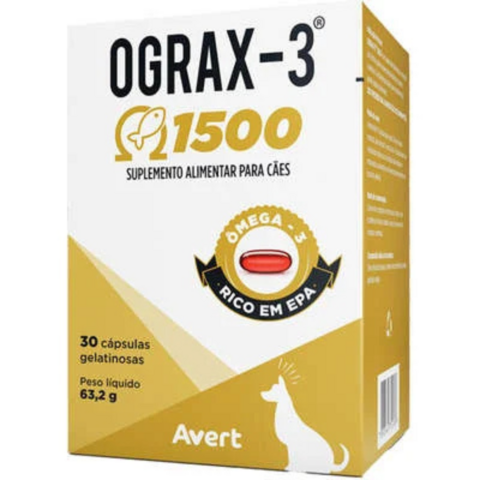 Ograx-3 1500 Suplemento Alimentar Pra Cães 30 Cápsulas 53,0g
