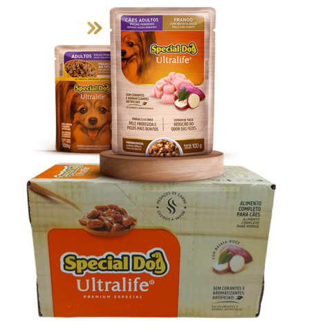 Caixa de Sache especial dog cães AD raças peq sabor frango