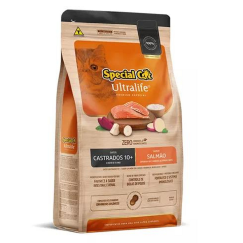 Ração Seca Special Cat Ultralife Salmão Gatos Castrados + 10