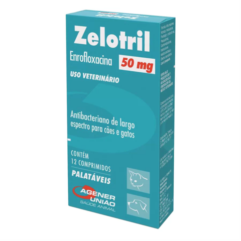 Zelotril 50 Mg Anti-Bacteriano Para Cães e Gatos 12 Compr