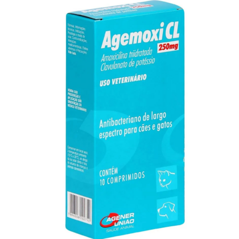 Agemoxi Cl 250 Mg Antimicrobiano Para Cães e Gatos 10 Compr