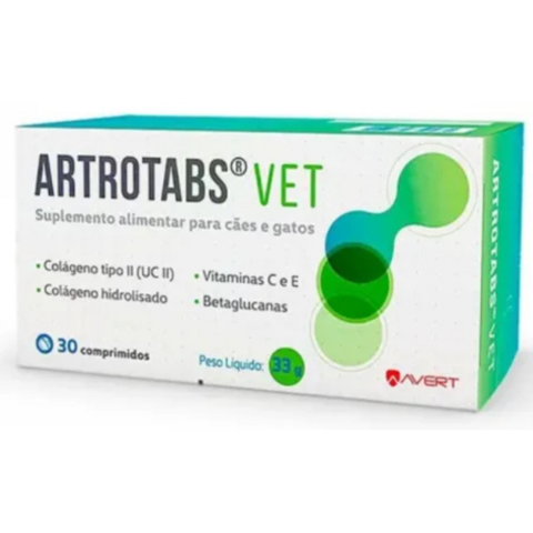 Artrotabs Vet 33g Suplemento Cães e Gatos 30 Comprimidos