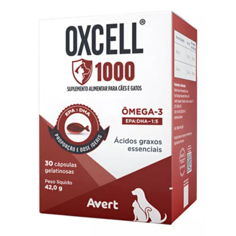 Oxcell 1000 42g Suplemento Para Cães e Gatos 30 Cápsulas
