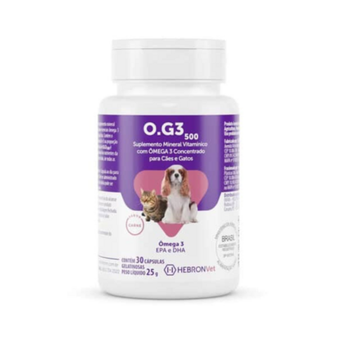 O.G3 500 Suplemento Vitaminico Para Cães e Gatos 30 Cápsulas