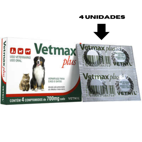 Vetmax Plus Vermicida P/Cães e Gatos Cartela C/4 Comprimidos