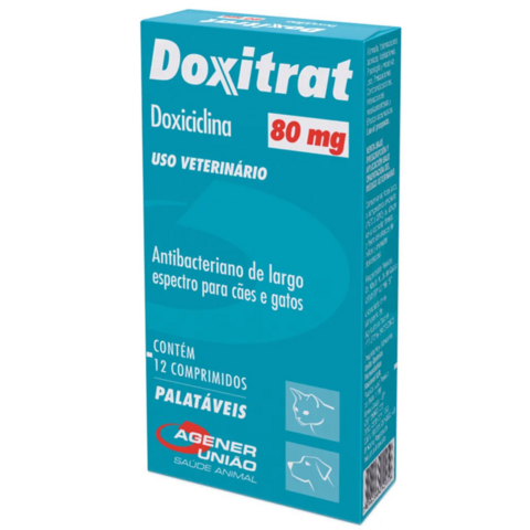 Doxitrat 80mg Anti-Bacteriano Cães e Gatos C/12 Comprimidos