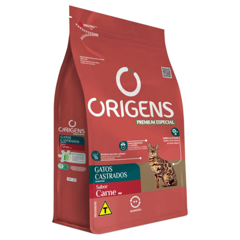 Ração Origens Premium 10,1Kg Carne Gatos Castrados Adultos