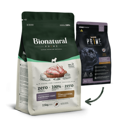 Ração Bionatural Prime 2,5Kg Light Cães Castrados Pequenos