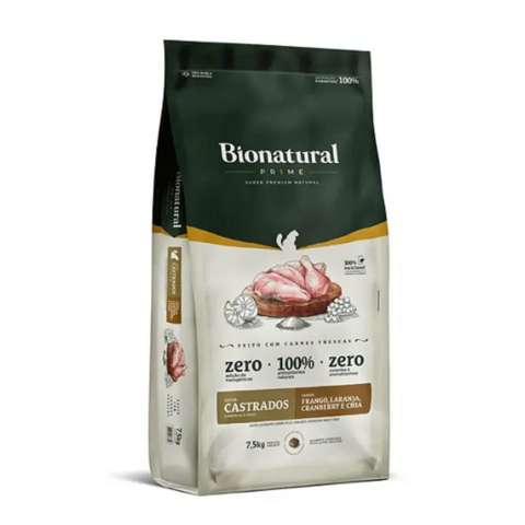 Ração Bionatural Prime 7,5Kg Frango Gatos Castrados