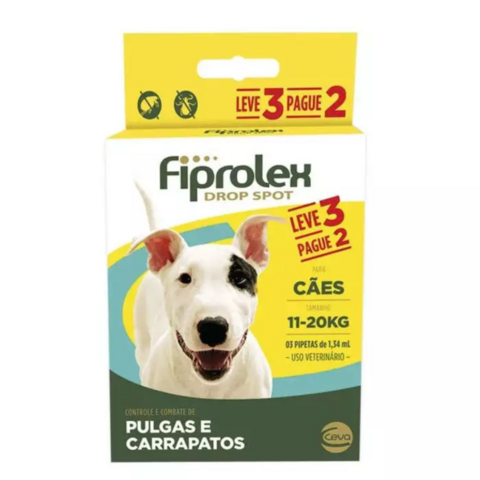 Fiprolex Drop Spot Anti-Pulgas Cães 11-20Kg 3 Pipetas 1,34Ml