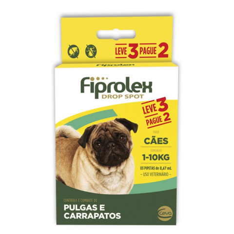 Fiprolex Drop Spot Anti-Pulgas Cães 1-10Kg 3 Pipetas 0,67Ml
