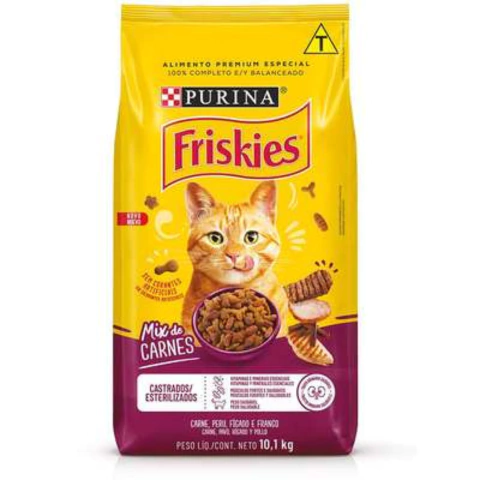 Ração Friskies 10,1Kg Mix de Carnes Pra Gatos Castrados