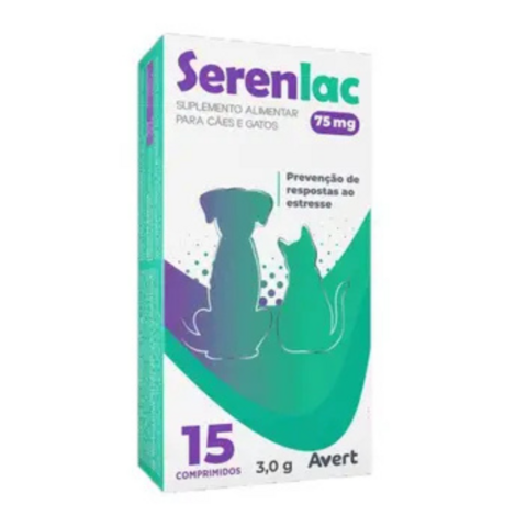 SerenLac 75mg Suplemento Pra Cães e Gatos 15 Comprimidos 3g