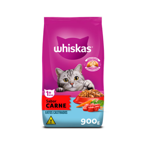 Pacotinho Whiskas 900g Ração Pra Gatos Castrados Carne