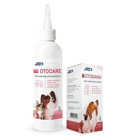 Kit Otosana 20ml + Otocare 100ml Hig Otológica Cães Gatos