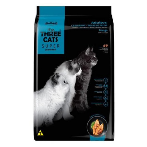 Ração Three Cats Super Premium Bola de Pelo Castr Frang 500g
