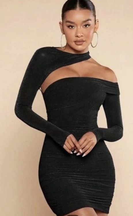 Vestido De Manga Longa/ Recorte Frontal - comprar online