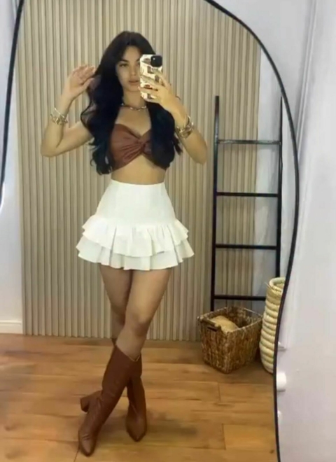 Conjunto Cropped Tomara que Caia \ Saia Babado