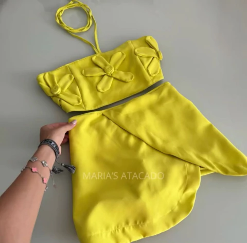 Conjunto Top flor amarração \ Saia
