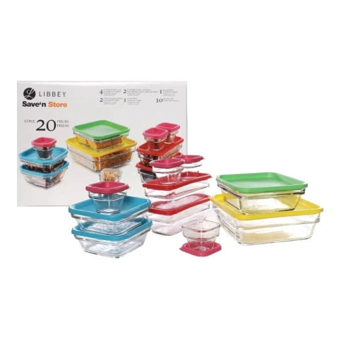 Juego De 20 Pzs Topper Contenedores Hermético Vidrio Colores