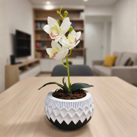 Arranjo de Orquídea Branca Artificial Decorativa Vaso Nórdic Médio