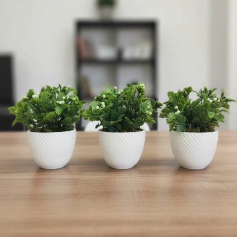 Kit 3 Vasos Nuage com arranjo mini Buquê Verde Artificial