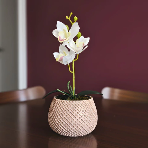 Arranjo de Orquídea Branca Artificial Decorativa Vaso Treliça Médio