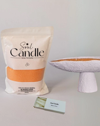 Velas en Perlas Naranja 500g + Cuenco BARRO + 15 pabilos Soul CandleⓇ - comprar online