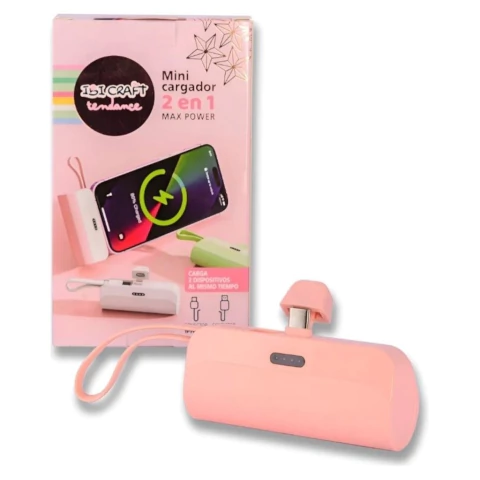 CARGADOR IBI MINI 2 EN 1 IPHONE Y TIPO C ROSA