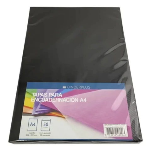 TAPA PARA ENCUADERNAR A4 BINDERPLUS NEGRO X 50