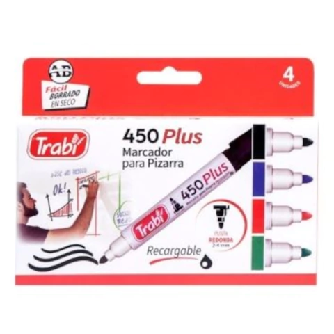 MARCADOR TRABI 450 PARA PIZARRA X 4 SURTIDOS