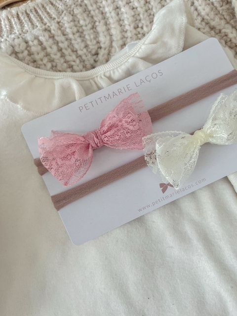 Kit 2 faixas com laço Médio // Renda Rosa & Baunilha - comprar online