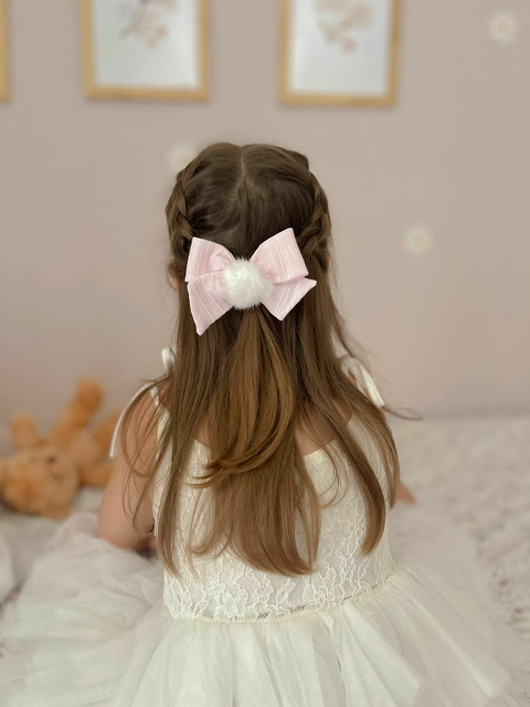 Laço PomPom G // rosa e branco - comprar online