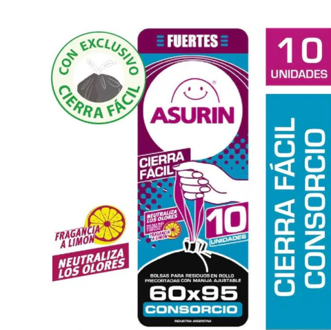 Bolsa residuos Asurin cierre fácil consorcio limón 60 x 95 x 10 uni (4827)