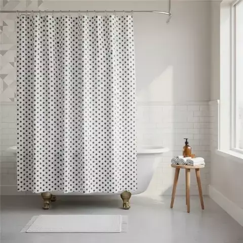 Cortina Baño Plástica Blanco c/Puntos Negros