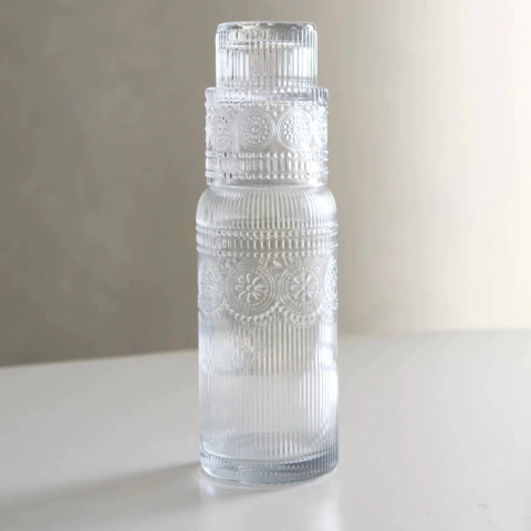 Set Botella + Vaso Labrado Flores - comprar online