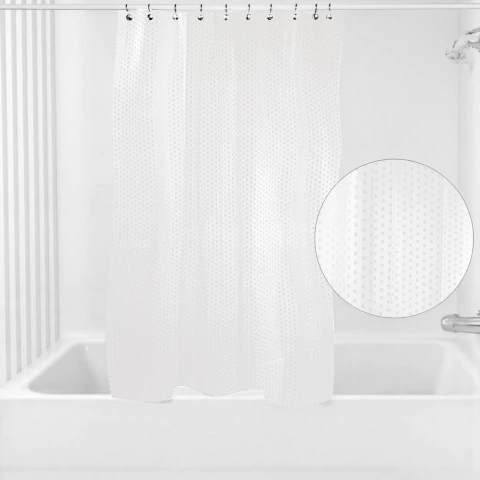 Cortina Baño Plástica Blanco c/Puntos Blancos