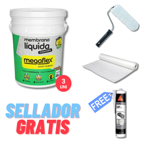 Megaflex Techos y Muros Acrilica 20kg x3uni + Manta + Rodillo + Sellador GRATIS - comprar online