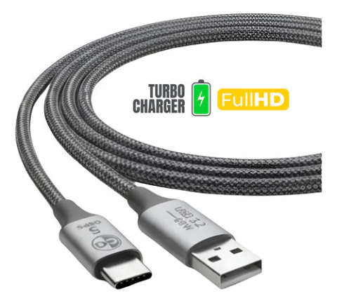 Cabo Carregador Turbo 60w Usb C 3a Full Hd 2m Cabos Golden