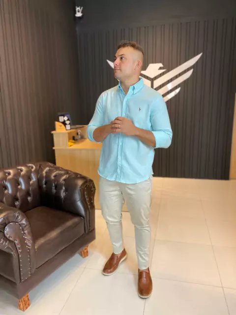 Social Manga Longa Verde Água