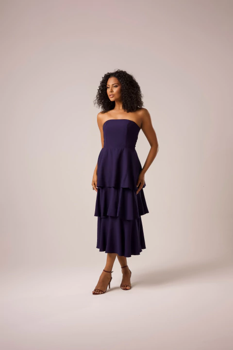 Vestido midi tomara que caia com babados Marinho Noemi - comprar online