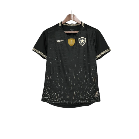 Camisa Botafogo Preta Away 2024/25 Feminina Reebok - Forjado no Fogo com Patch Campeão da Libertadores - Vista Frontal