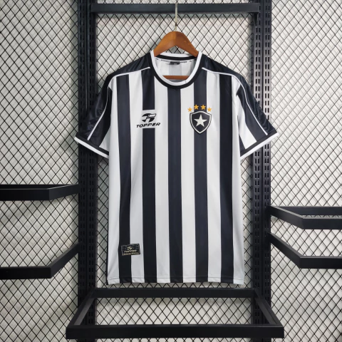 Camisa retrô Botafogo 1999/2000 listrada preta e branca com escudo antigo