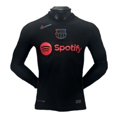 Camisa Barcelona II 24/25 manga longa - Jogador Nike Masculina - Preta com detalhes em azul e vermelho