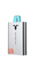 Dispositivo de vapeo desechable Ignite V50 con diseño plateado y boquilla azul, sabor algodón de azúcar.