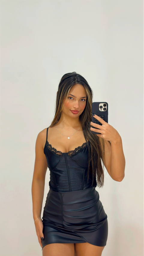 CORSET CINTILANTE COM RENDA E ZIPER PRETO