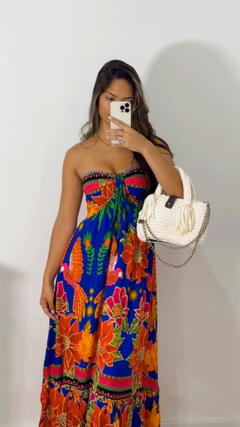 VESTIDO LONGO TROPICAL AZUL